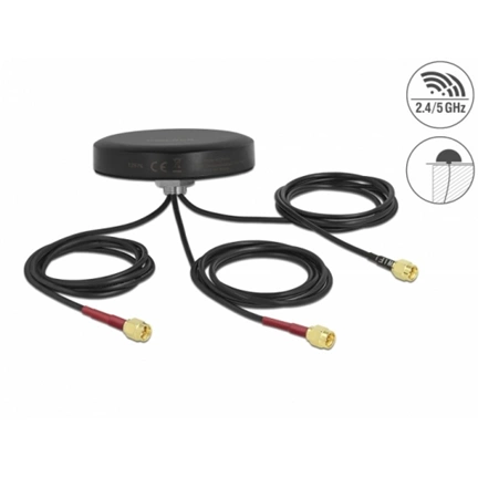 DELOCK LTE MIMO kétsávos kültéri fekete WLAN 802.11 ac/ax/a/h/b/g/n antenna 3 db SMA apa RG-174 1m hosszú csavarm