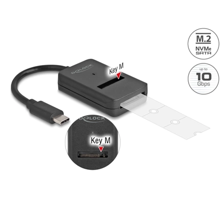 DELOCK M.2 NVMe PCIe vagy SATA SSD kombinált átalakító USB Type-C 10 Gbps-vel