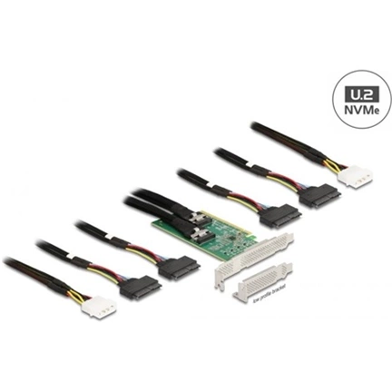 DELOCK PCI Express 4.0 x16 kártya - 4 x SFF-8639 NVMe - elágazás - alacsony profilú formatényező