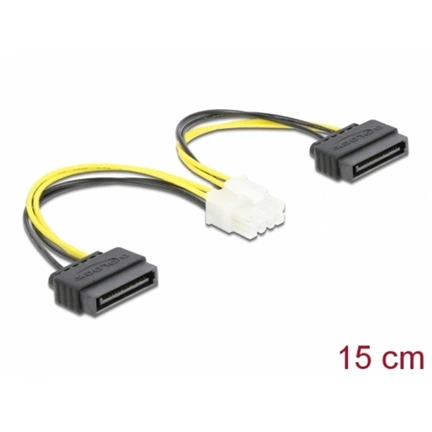 DELOCK Tápkábel 2 x 15 tűs SATA apa - 8 tűs EPS apa 15 cm