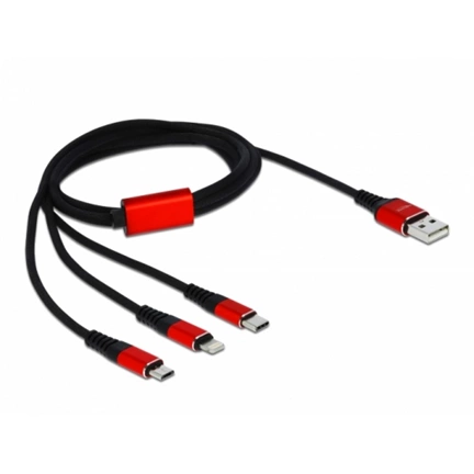 DELOCK USB 3-in-1 töltőkábel Lightning/USB Micro-B/USB Type-C 1m
