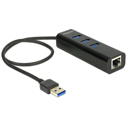 DELOCK USB 3.0-s elosztó 3 porttal + 1 Gigabit LAN-port 10/100/1000 Mb/s