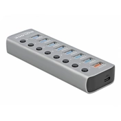 DELOCK USB 3.2 Gen 1 hub 7 port + 1 gyorstöltő port + 1 USB-C PD 3.0 port + kapcsoló és megvilágítás