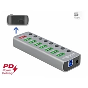 DELOCK USB 3.2 Gen 1 hub 7 port + 1 gyorstöltő port + 1 USB-C PD 3.0 port + kapcsoló és megvilágítás