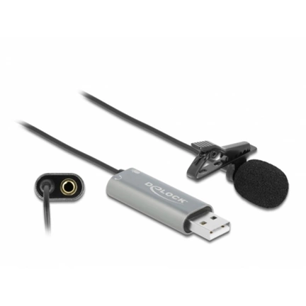 DELOCK USB Tie Lavalier mindenirányú csiptetős mikrofon 24bit/192kHz és 3,5mm