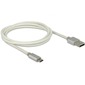 DELOCK USB adat- és töltőkábel - USB 2.0 Type-A male > USB 2.0 Micro-B with textile shielding white (83916)