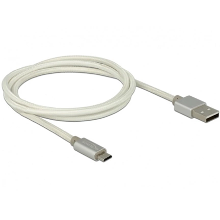 DELOCK USB adat- és töltőkábel - USB 2.0 Type-A male > USB 2.0 Micro-B with textile shielding white (83916)