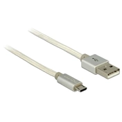 DELOCK USB adat- és töltőkábel - USB 2.0 Type-A male > USB 2.0 Micro-B with textile shielding white (83916)