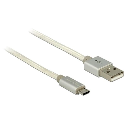 DELOCK USB adat- és töltőkábel - USB 2.0 Type-A male > USB 2.0 Micro-B with textile shielding white (83916)