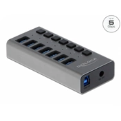 DELOCK külső SuperSpeed USB hub 7 bemenettel és kapcsolóval
