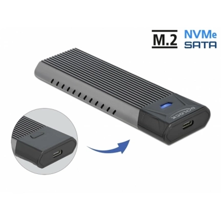 DELOCK külső ház M.2 NVMe PCIe vagy SATA SSD-hez USB 3.2 Gen 2 Type-C 10Gb/s szerszám nélküli DELOCK külső ház M.2 NVMe PCIe vagy SATA SSD-hez USB 3.2 Gen 2 Type-C 10Gb/s szerszám nélküli