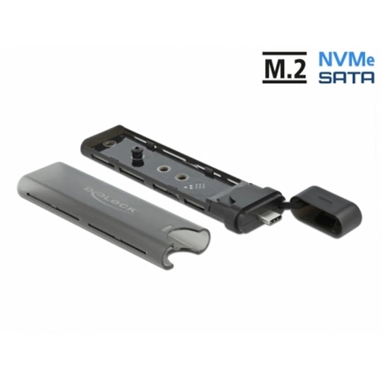 DELOCK külső ház M.2 NVMe PCIe vagy SATA SSD-hez USB 3.2 Gen 2 Type-C 10Gb/s szerszám nélküli DELOCK külső ház M.2 NVMe PCIe vagy SATA SSD-hez USB 3.2 Gen 2 Type-C 10Gb/s szerszám nélküli