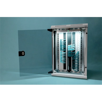 DIGITUS 10"/19" 5/10U Kombinált 350/483mm mély üvegajtós szürke fali rack szekrény