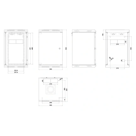 DIGITUS 10"/19" 5/10U Kombinált 350/483mm mély üvegajtós szürke fali rack szekrény