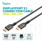 DIGITUS 16K UHD 80G 240Hz aranyozott 2.1 DisplayPort kábel 2m