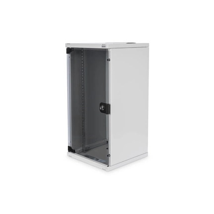 DIGITUS 19" 12U 592x312x300mm üvegajtós szürke fali rack szekrény