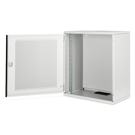 DIGITUS 19" 12U 595x540x400mm lapraszerelt perforált ajtós szürke fali rack szekrény
