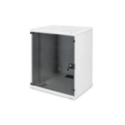 DIGITUS 19" 12U 595x540x400mm lapraszerelt üvegajtós szürke fali rack szekrény
