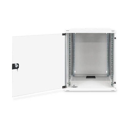 DIGITUS 19" 12U 595x540x400mm lapraszerelt üvegajtós szürke fali rack szekrény