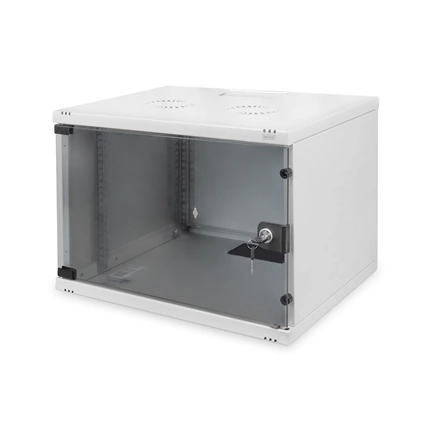 DIGITUS 19" 7U 370x540x400mm lapraszerelt üvegajtós szürke fali rack szekrény
