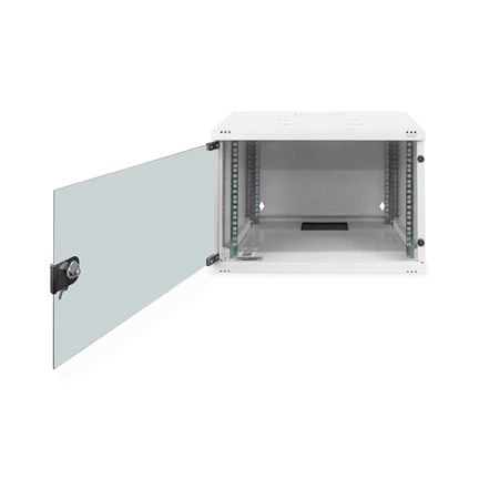 DIGITUS 19" 7U 370x540x400mm lapraszerelt üvegajtós szürke fali rack szekrény