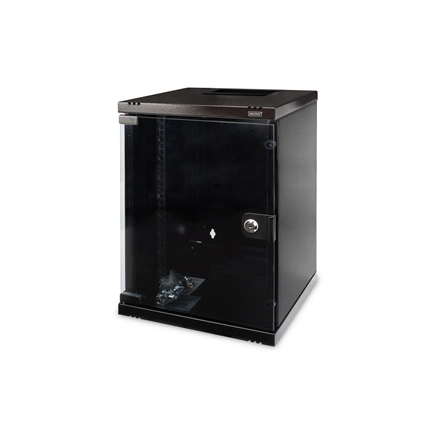 DIGITUS 19" 9U 464x312x300mm üvegajtós fekete fali rack szekrény