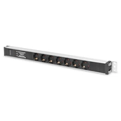 DIGITUS 1U PDU 230V 16A 7xCEE 7/3 aljzat CEE7/7 csatlakozó túlfeszültség védelemmel és vonalszűrővel 2M elosztósor
