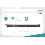 DIGITUS 1U PDU 230V 16A 7xCEE 7/3 aljzat CEE7/7 csatlakozó túlfeszültség védelemmel és vonalszűrővel 2M elosztósor