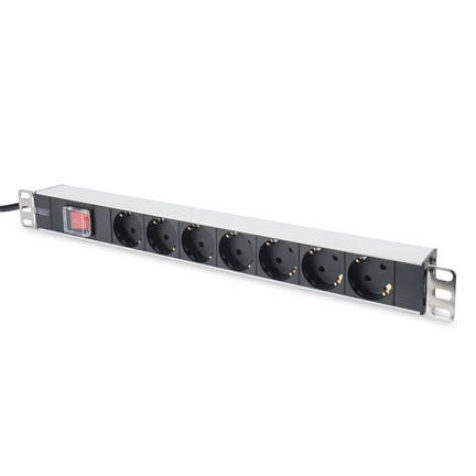 DIGITUS 1U rack alumínium 7 schuko dugaljas kapcsolós hálózati elosztó