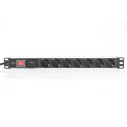 DIGITUS 1U rack alumínium 7 schuko dugaljas túlfeszültségvédett hálózati elosztó
