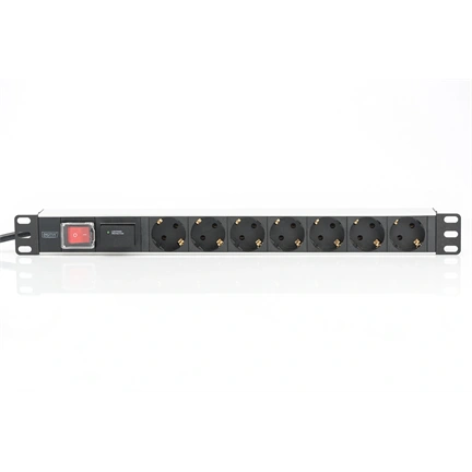 DIGITUS 1U rack alumínium 7 schuko dugaljas túlfeszültségvédett hálózati elosztó