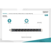 DIGITUS 1U rack alumínium 8 schuko dugaljas hálózati elosztó