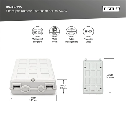 DIGITUS 8xSC simplex vagy 8xLC duplex toldóhoz kültéri optikai elosztó doboz