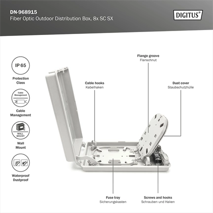 DIGITUS 8xSC simplex vagy 8xLC duplex toldóhoz kültéri optikai elosztó doboz