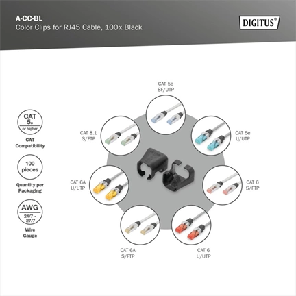 DIGITUS A-CC-BL Fekete RJ45 clips patch kábelhez 100db/csomag
