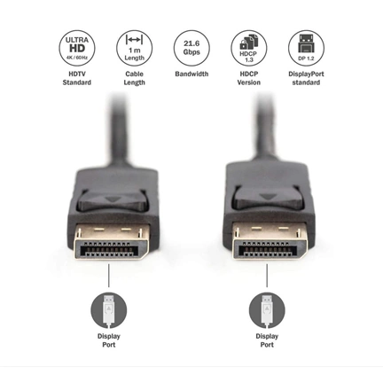 DIGITUS AK-340100-010-S 4K Display port 1m kábel