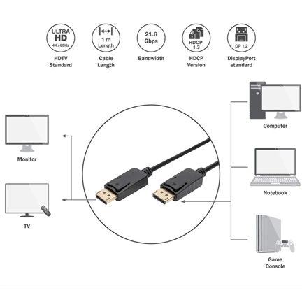 DIGITUS AK-340100-010-S 4K Display port 1m kábel