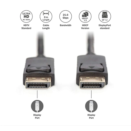 DIGITUS AK-340100-020-S 4K Display port 2m kábel