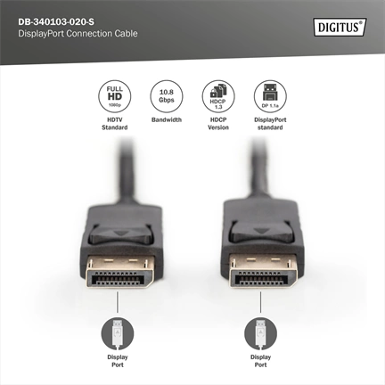 DIGITUS AK-340103-020-S FullHD Display port 2m kábel