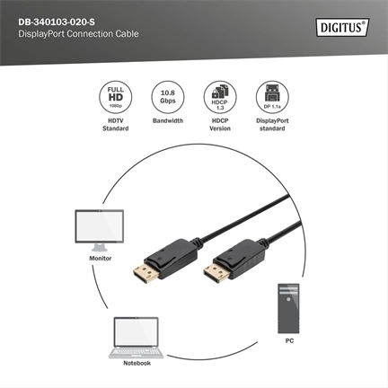 DIGITUS AK-340103-020-S FullHD Display port 2m kábel