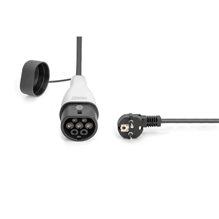 DIGITUS Állítható teljesítményü háztartási 230V 16A Type F 7/4 Type 2 Elektromos autó töltőkábel 10m