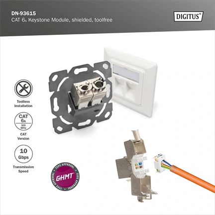 DIGITUS CAT6A árnyékolt szerszám nélkül szerelhető Keystone Jack