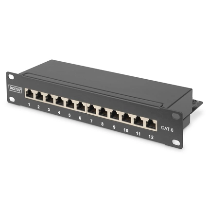 DIGITUS CAT6 12port asztali fekete árnyékolt patch panel