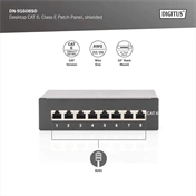 DIGITUS CAT6 8port asztali fekete árnyékolt patch panel