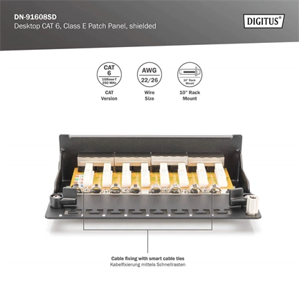 DIGITUS CAT6 8port asztali fekete árnyékolt patch panel
