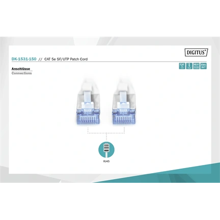 DIGITUS Cat.5e SF/UTP PVC 15m szürke patch kábel