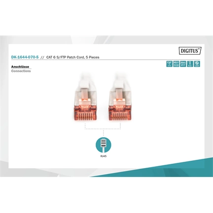 DIGITUS Cat.6 S/FTP LSZH 7m szürke patch kábel (5db/csomag)