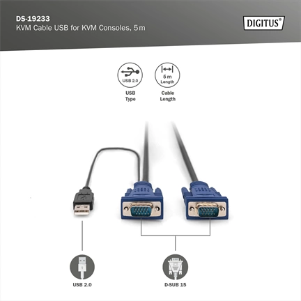 DIGITUS D-Sub15 1 x USB 2.0/M VGA KVM kábel 3m