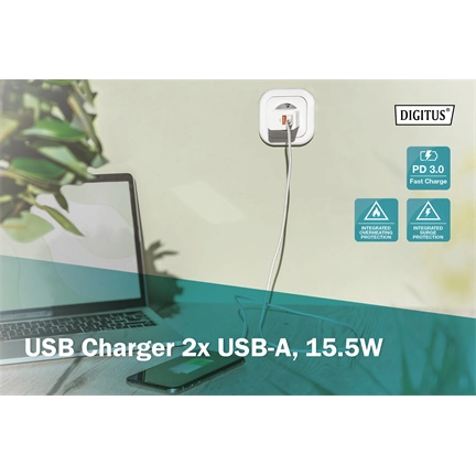DIGITUS DA-10061 2 port USB Type-A 15.5W töltőadapter