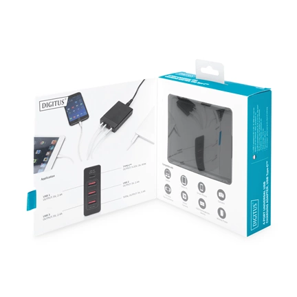 DIGITUS DA-10195 Univerzális 4 port USB Type-A/Type-C 72W töltőadapter